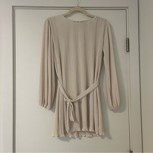 Abercrombie & Fitch Off-White Long Sleeve Pleated Mini Dress | Size XS Petite